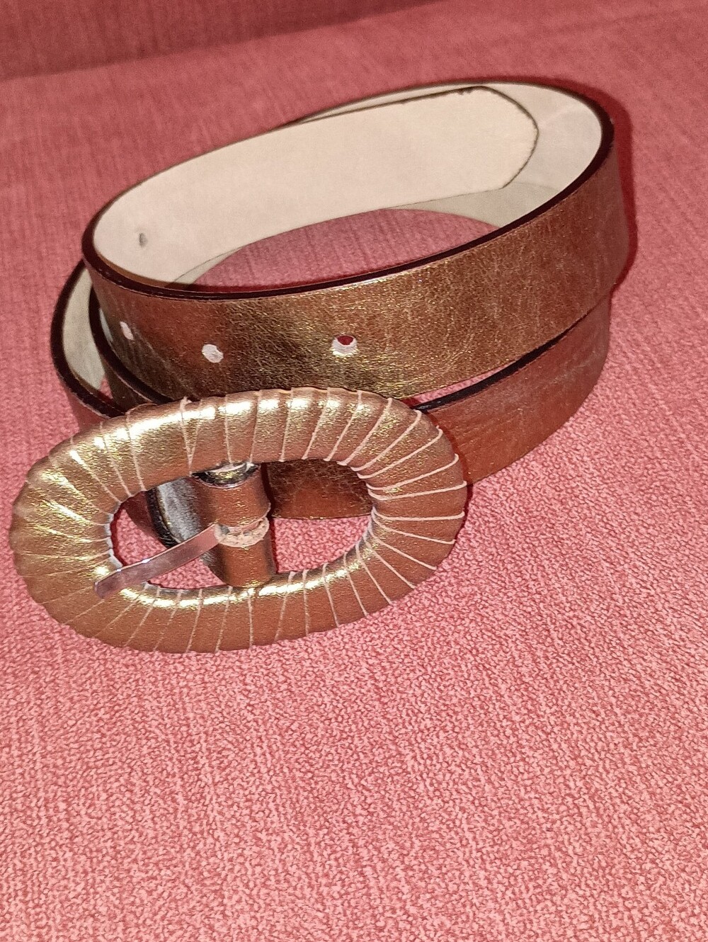 Tanner Italian Leather Metallic Bronze Women's  Belt with Oval Buckle Size Small